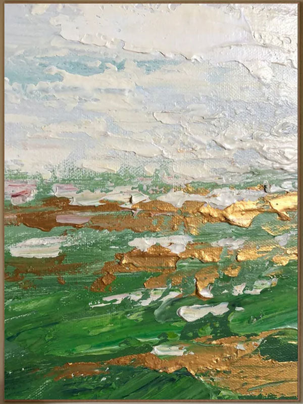 Green Gold and White Abstract Painting | Large Textured Landscape Art #JJ 069