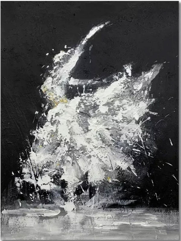 Abstract Dancer in Motion Oil Painting - Black and White Modern Dance Art #JJ 054