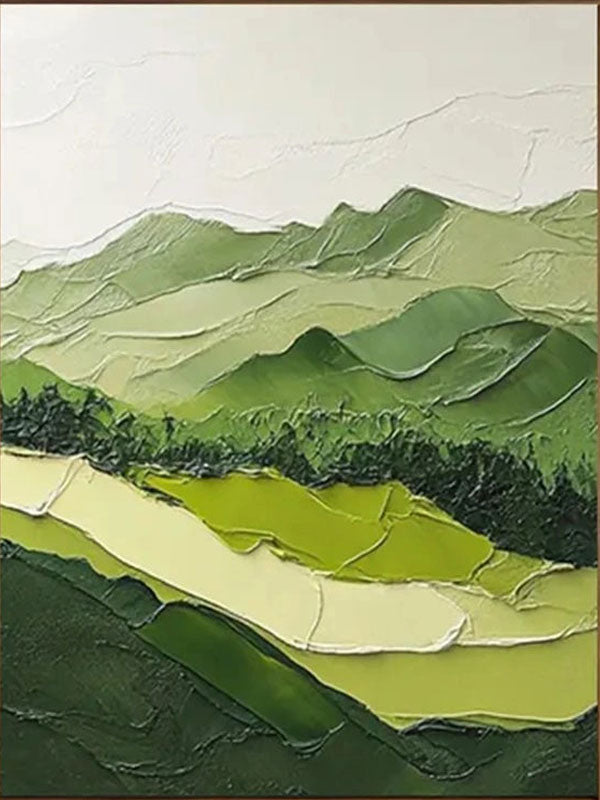 Modern Green & White Landscape Art- Minimalist Wall Decor #JJ 358