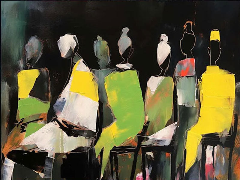 Color Block People Art – Large Modern Abstract Group Portrait Wall Art #JJ 291