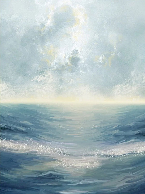 Soft Blue and Beige Ocean Sky Abstract Oil Painting - Modern Serene Art # JJ 121