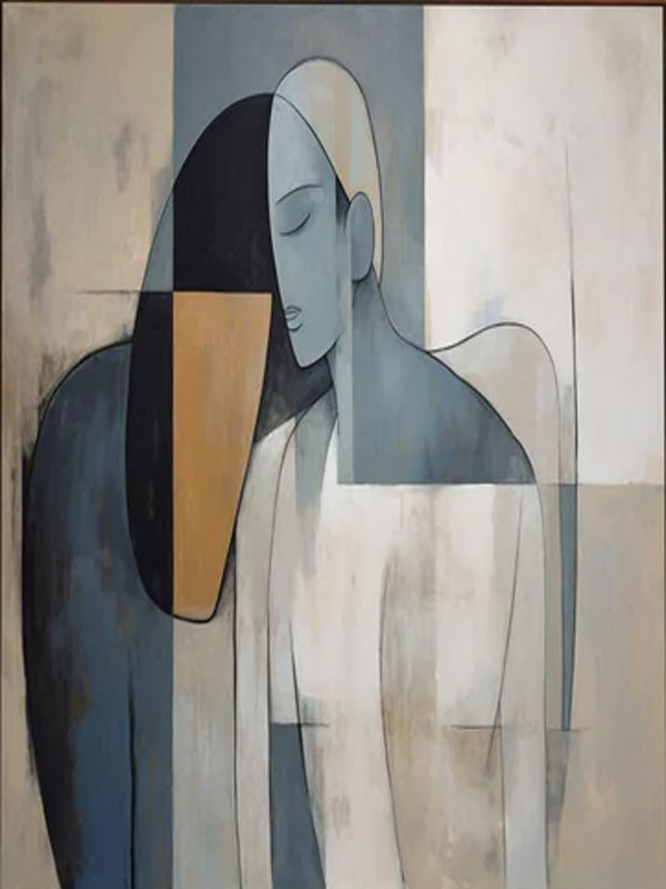 Modern Minimalist Abstract Figure Oil Painting, Serene Art Wall Decor #TB 046