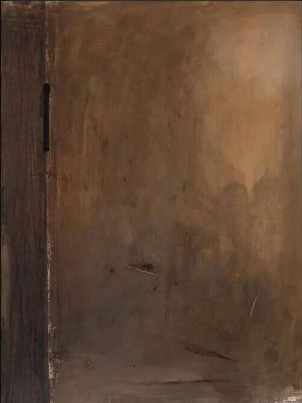 Minimalist Brown Abstract Oil Painting with Vertical Black Line Wall Art #TC 039