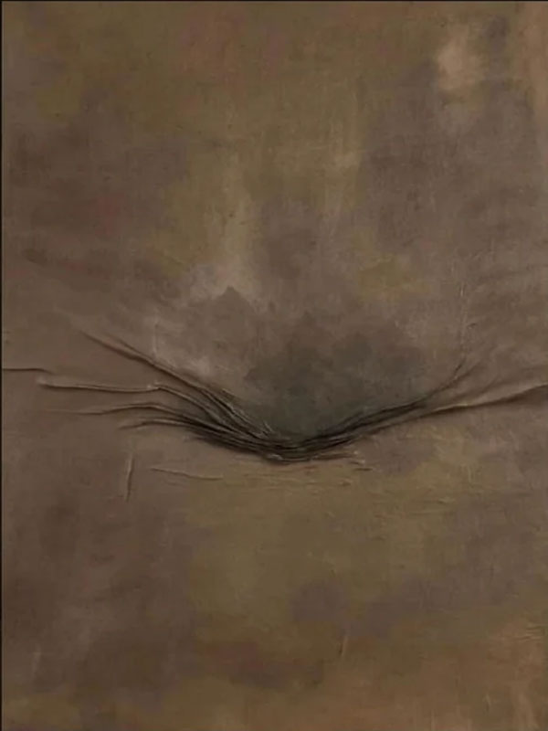 Minimalist Brown Abstract Oil Painting with Textured Center Wall Art #TC 034