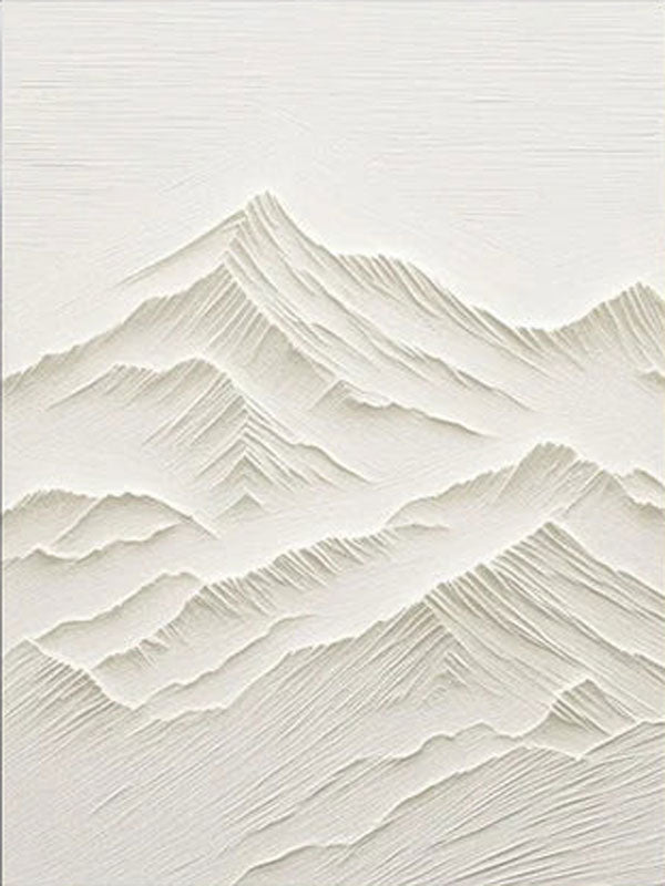 Hand-Textured White Abstract Mountain Painting - Modern Plaster Art #JJ 355
