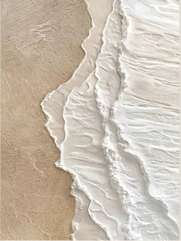 Vertical Beige and White Textured Beach Abstract Oil Painting - Modern Serene # JJ 135