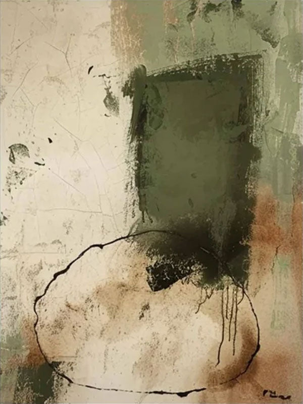Minimalist Beige and Green Wabi Sabi Art for Contemporary Design #TC 021