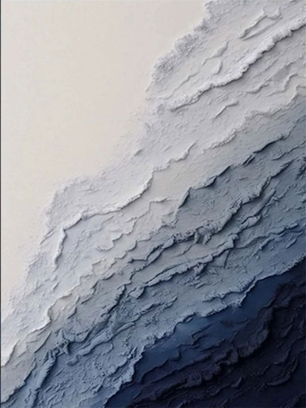 Vertical Beige and Blue Textured Abstract Oil Painting - Modern Serene Art # JJ 129