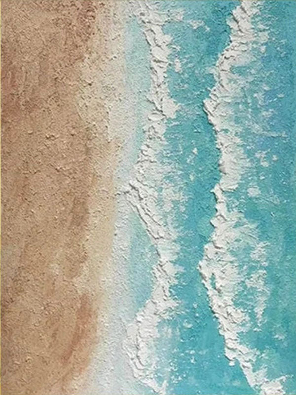 Calm Coastal Sand and Sea Textured Abstract - Beige Blue Minimalist Oil Painting # JJ 141