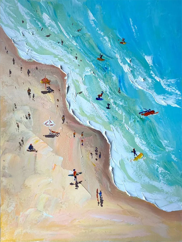 Modern Colorful Beach Life Abstract Oil Painting - Vibrant Art # JJ 127