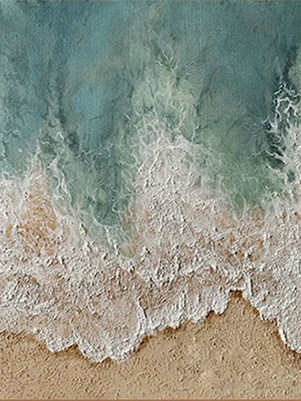 Textured Beach Painting | Abstract Ocean Waves & Sand Wall Art Canvas # JJ 137