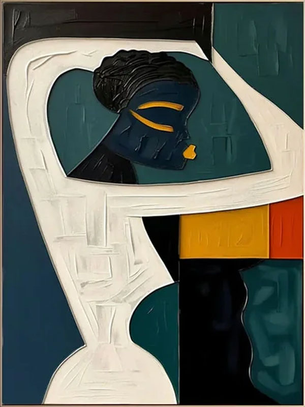 Vertical African Inspired Abstract Woman Oil Painting - Modern Cultural Art  #JJ 052