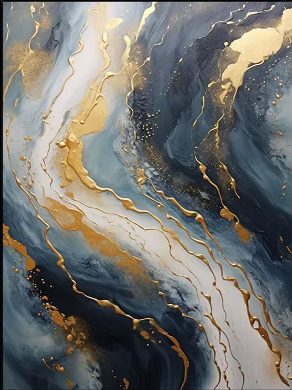 Gold Foil Marble Abstract Oil Painting - Luxurious Wall Art #JJ 036