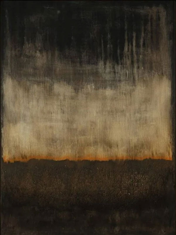 Contemporary Black to Beige Abstract Oil Painting with Orange Horizon Canvas #TC 035