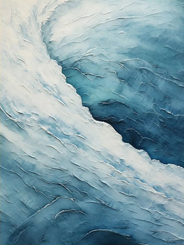 Modern Blue Wave Textured Abstract Oil Painting - Ocean Art # JJ 119