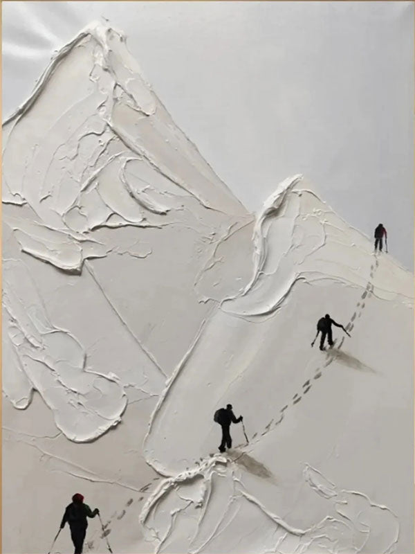 Textured Skiing Wall Art | Abstract Mountain Skiing Painting #JJ 398