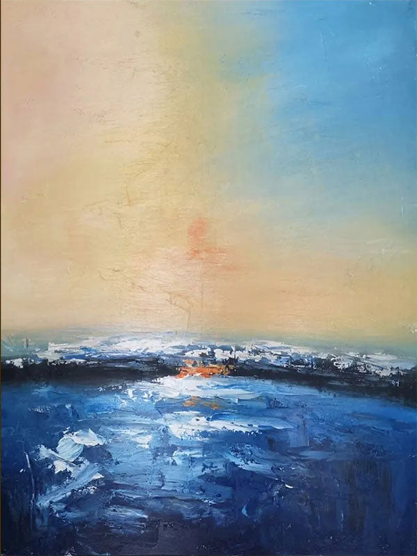 Soft Blue Beige Pink Abstract Seascape Art - Modern Serene Decor # JJ 126
