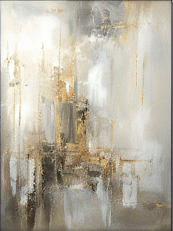Atmospheric Abstract Canvas Painting | Grey Gold White Wall Art #JJ 074