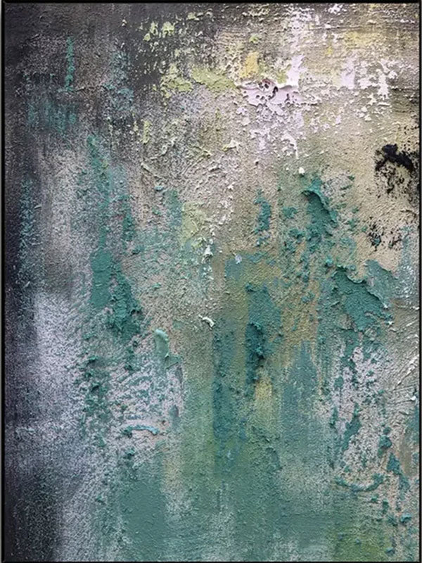 Textured Abstract Art | Green Grey Gold Impasto Canvas Painting #JJ 078