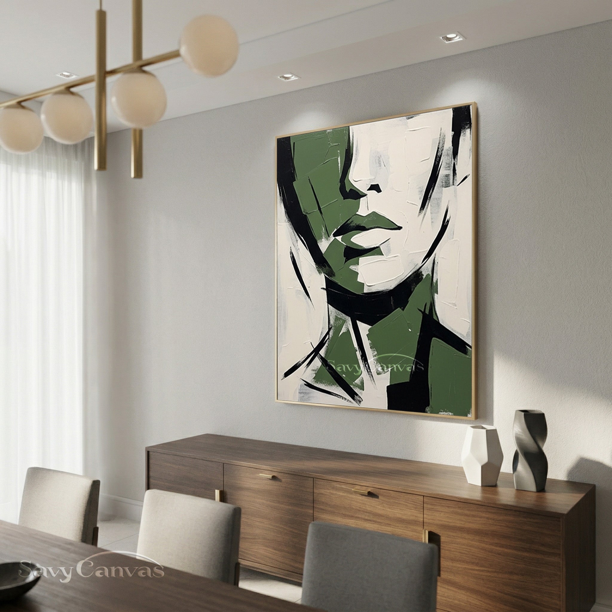 Forest Green Abstract Portrait Painting #SS 190