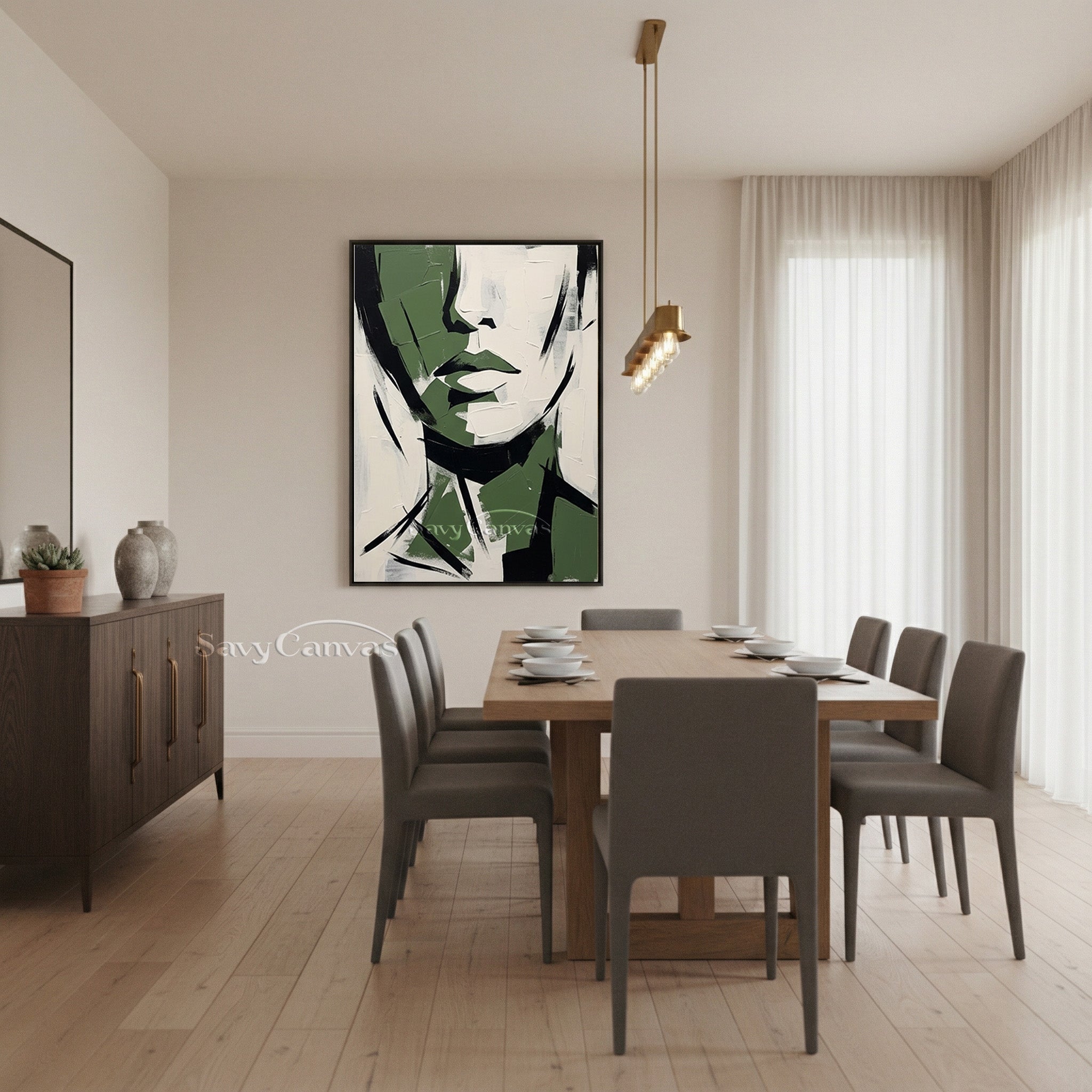 Forest Green Abstract Portrait Painting #SS 190