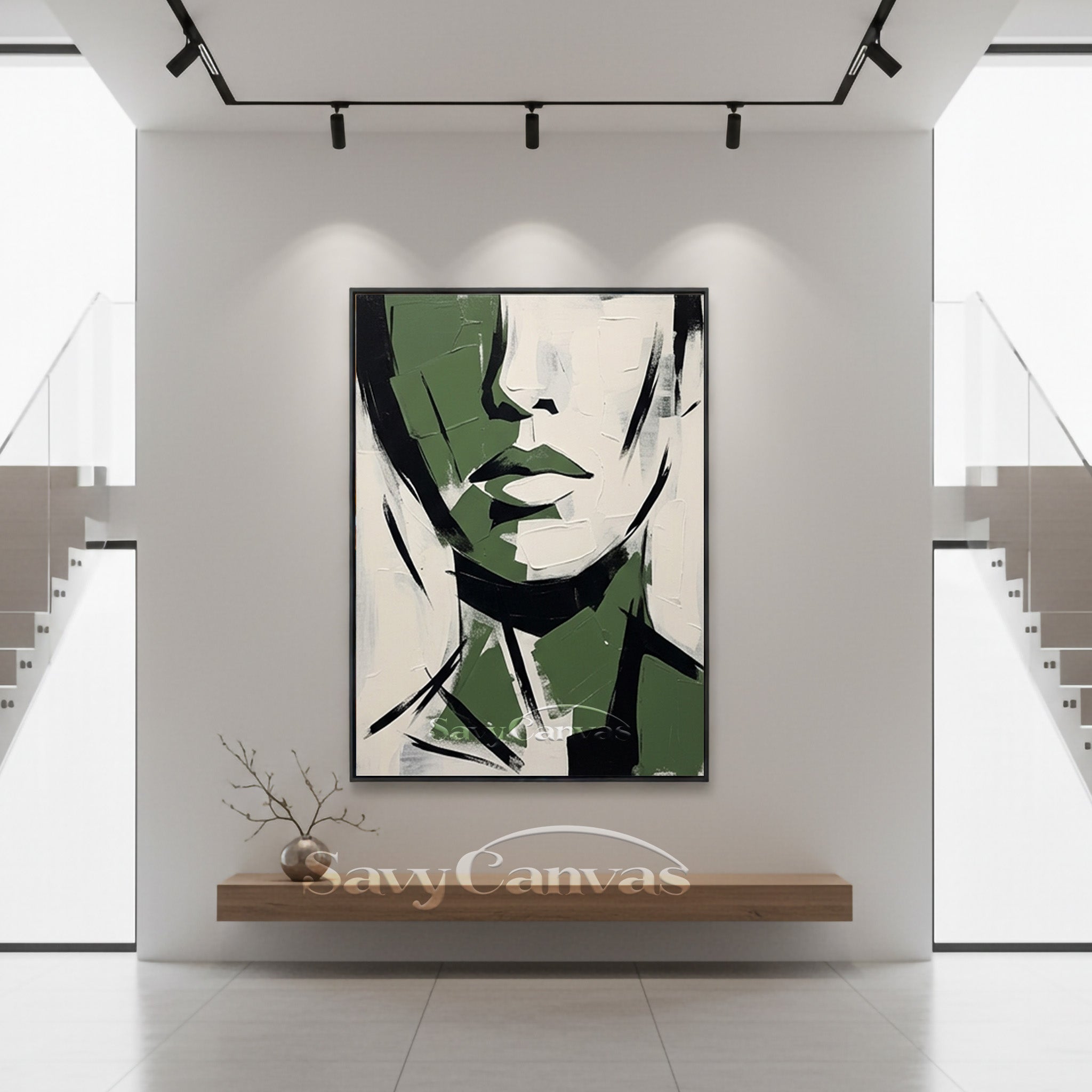 Forest Green Abstract Portrait Painting #SS 190