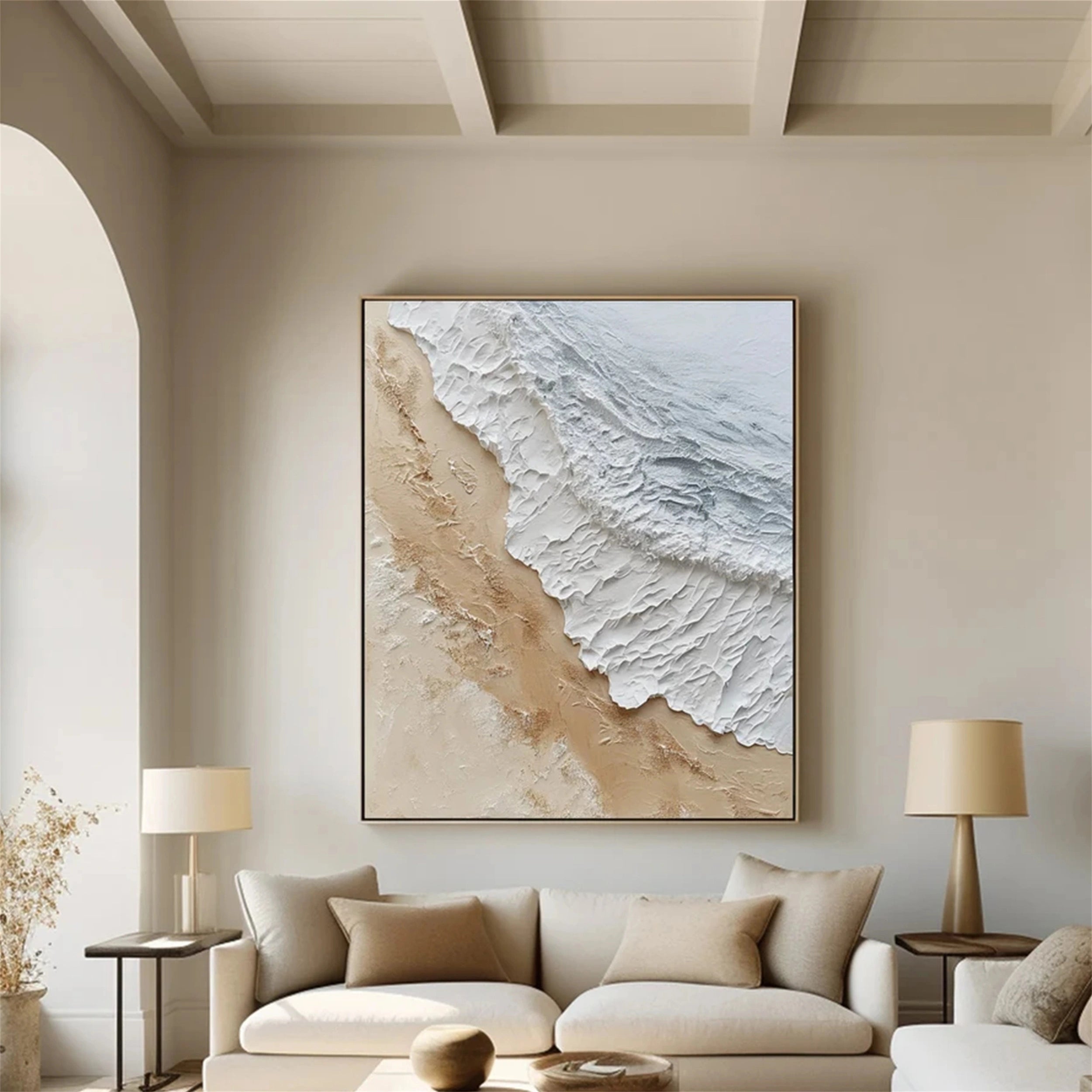 Large Textured Beach Wall Art | Vertical Neutral Coastal Canvas #ZZ 06