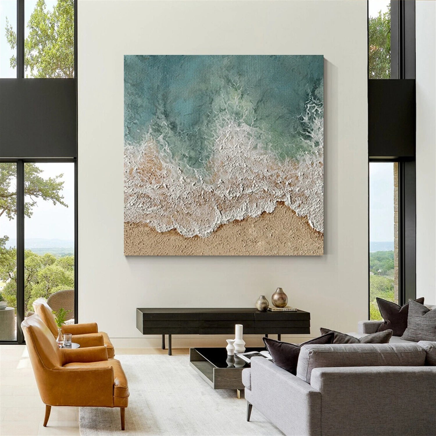 Tactile Ocean Abstract Painting | Textured Coastal Wall Art for Home
