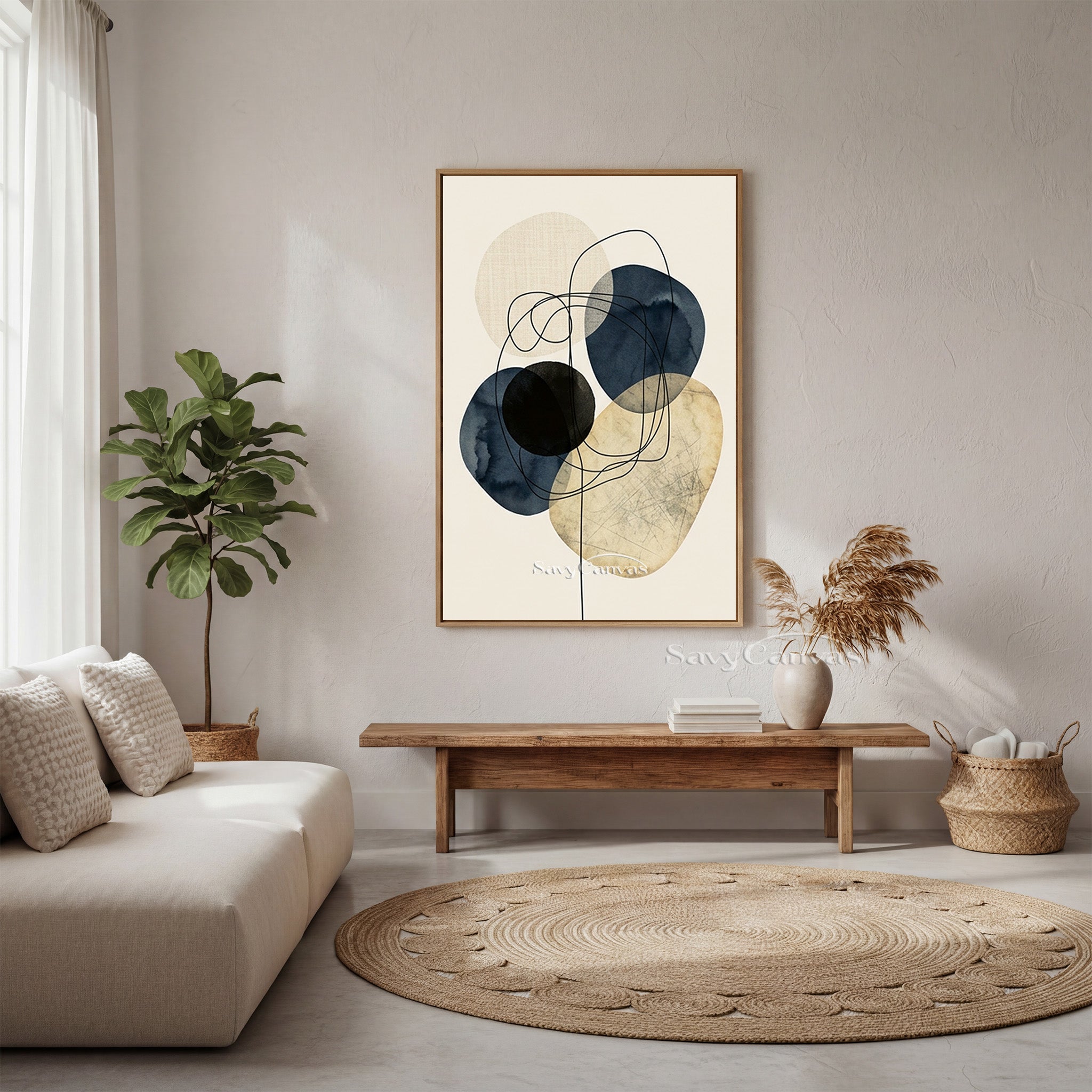 Minimalist Blue Ink Wash Abstract Wall Art | Handmade Canvas #SS 192