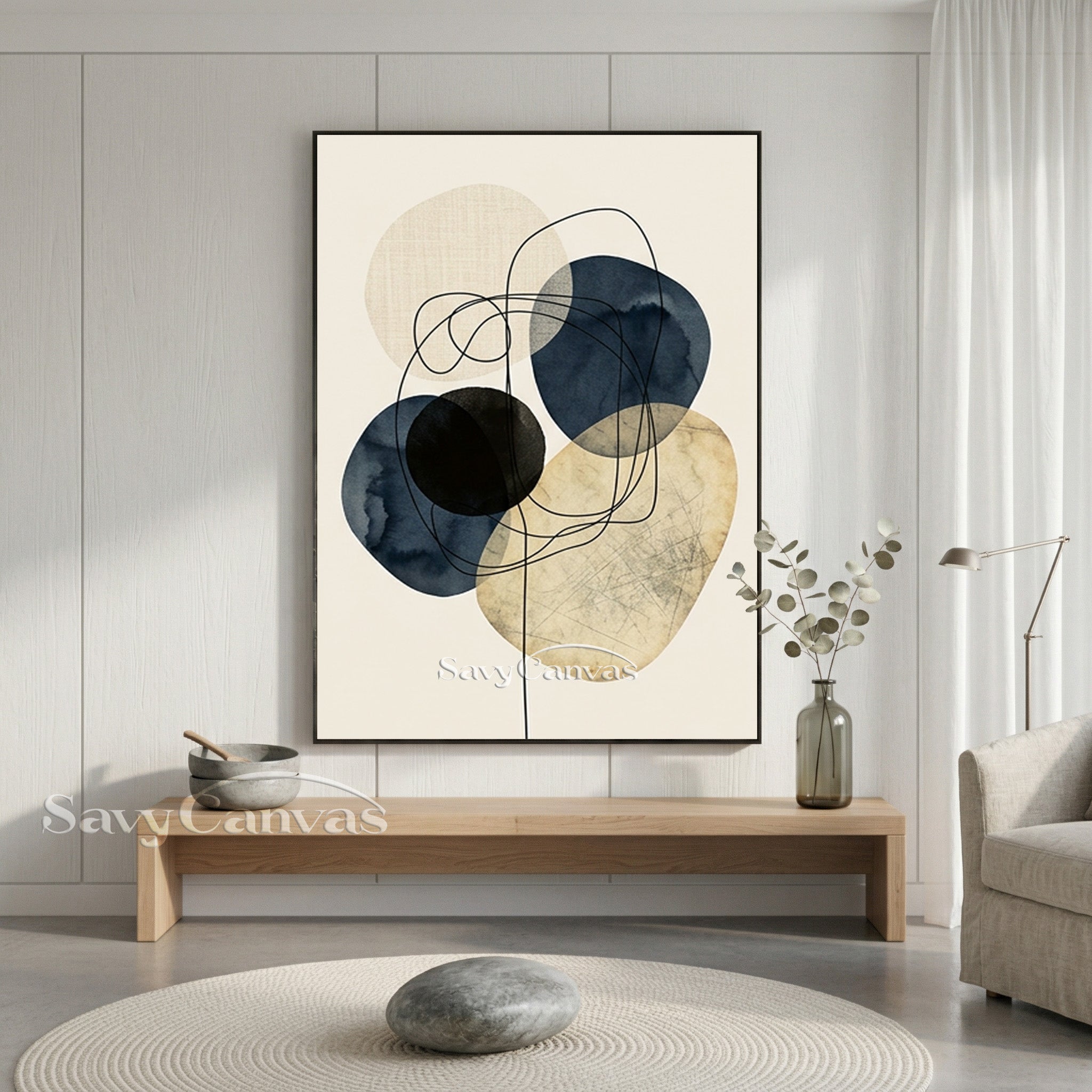 Minimalist Blue Ink Wash Abstract Wall Art | Handmade Canvas #SS 192