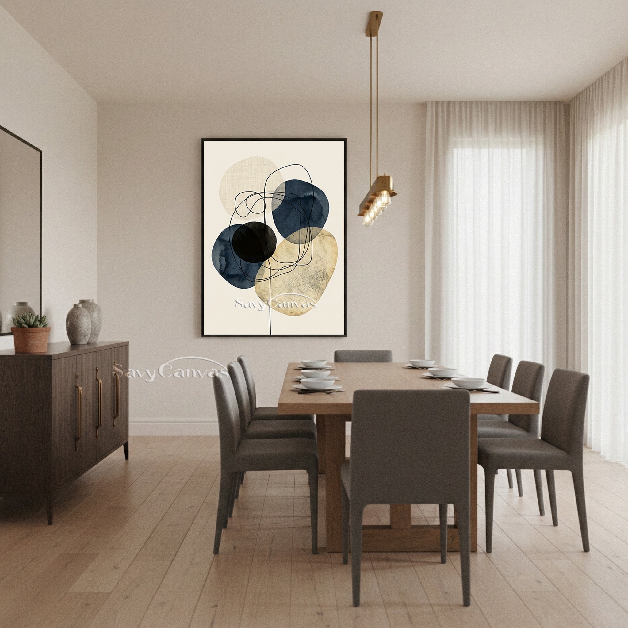Minimalist Blue Ink Wash Abstract Wall Art | Handmade Canvas #SS 192