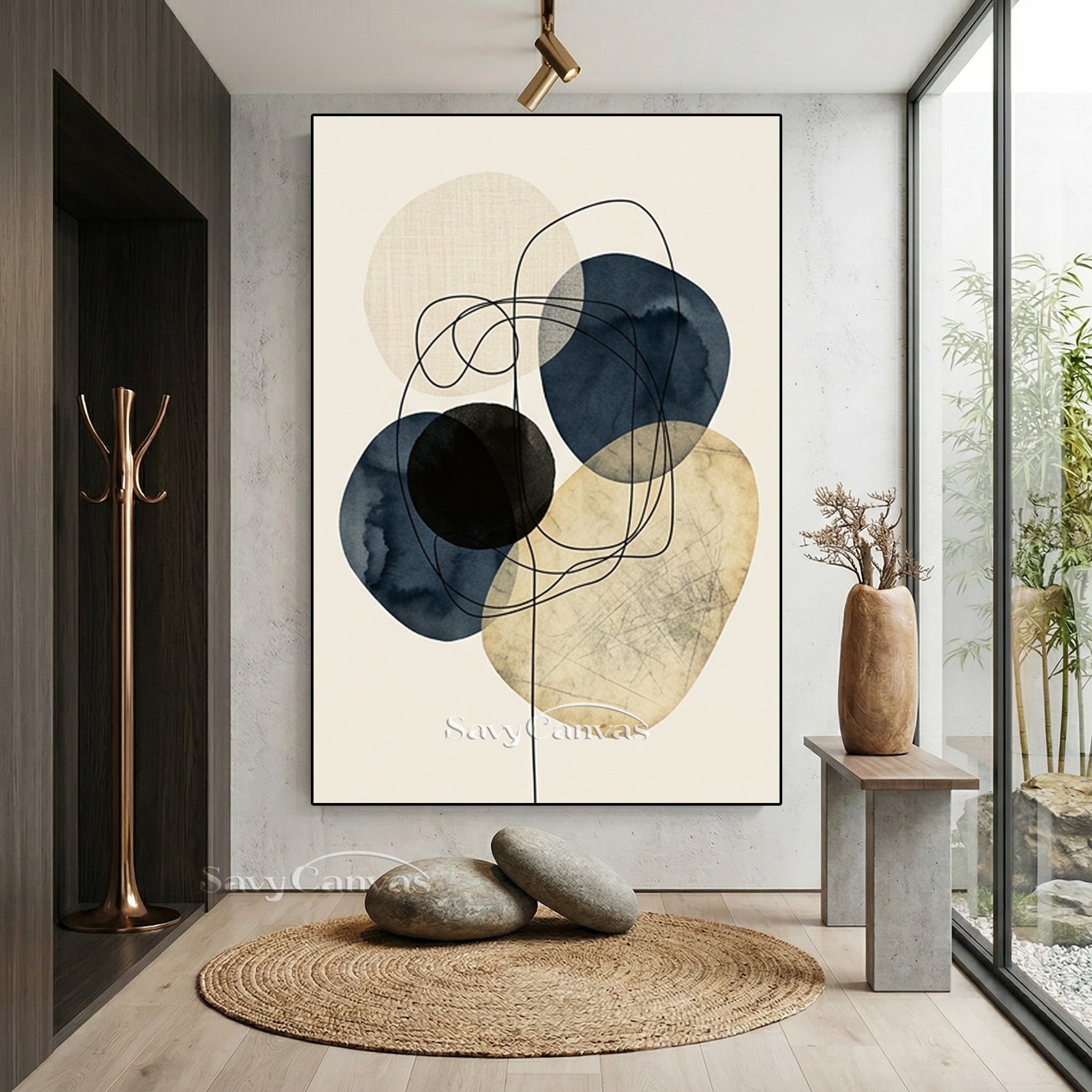 Minimalist Blue Ink Wash Abstract Wall Art | Handmade Canvas #SS 192