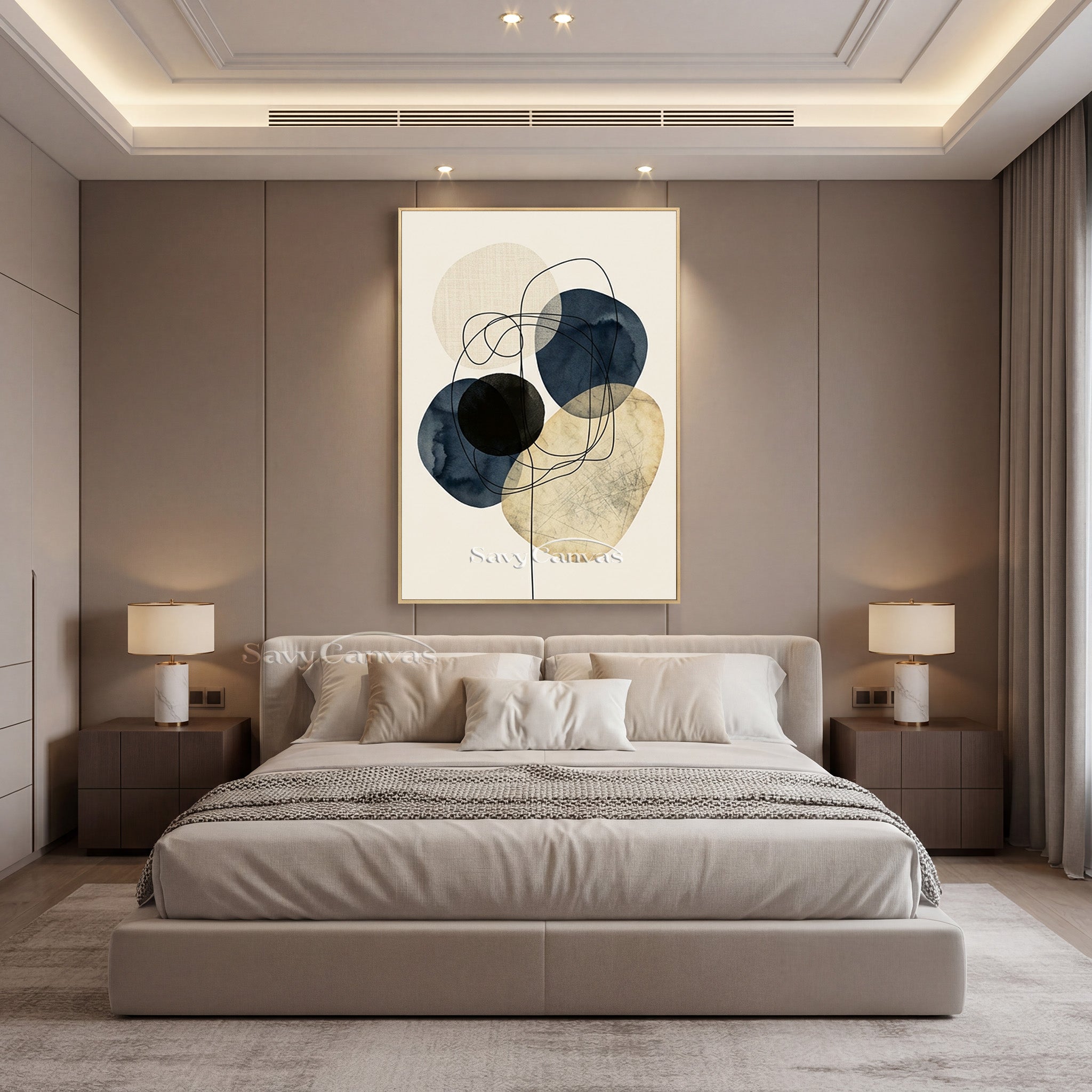 Minimalist Blue Ink Wash Abstract Wall Art | Handmade Canvas #SS 192