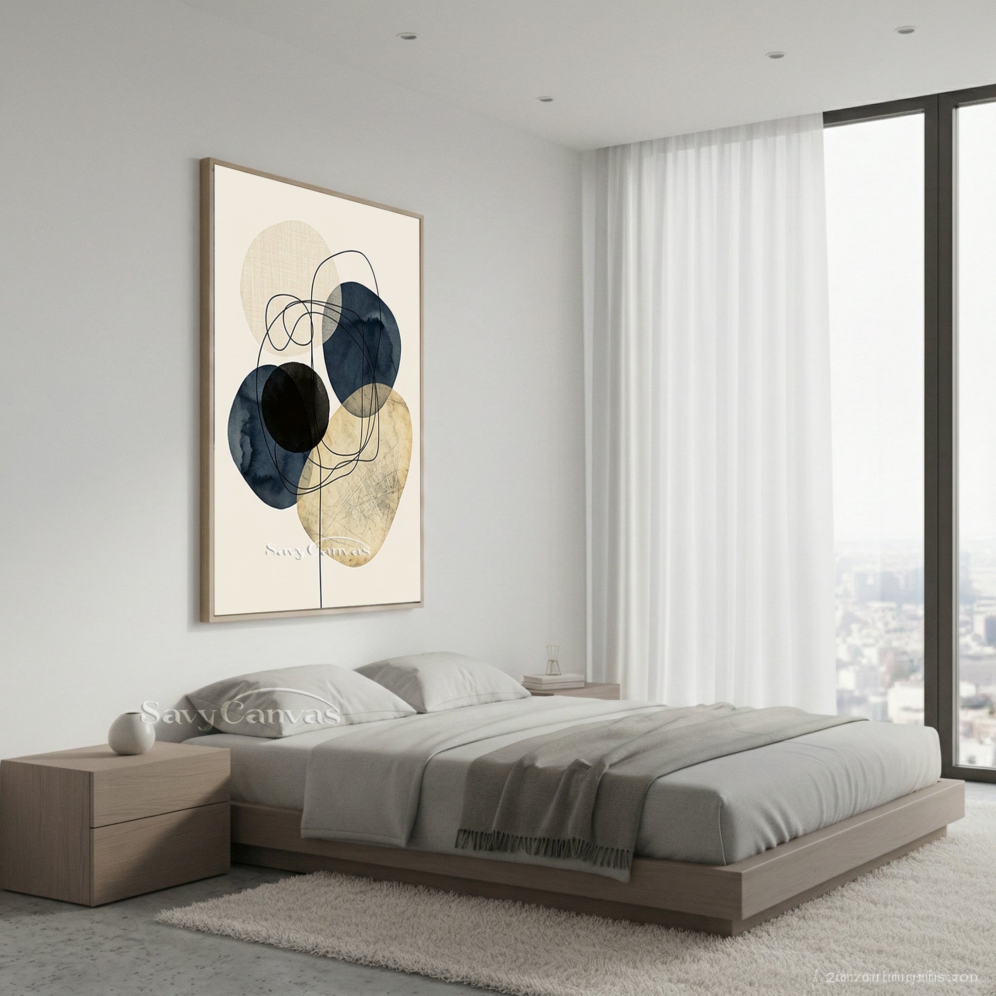 Minimalist Blue Ink Wash Abstract Wall Art | Handmade Canvas #SS 192