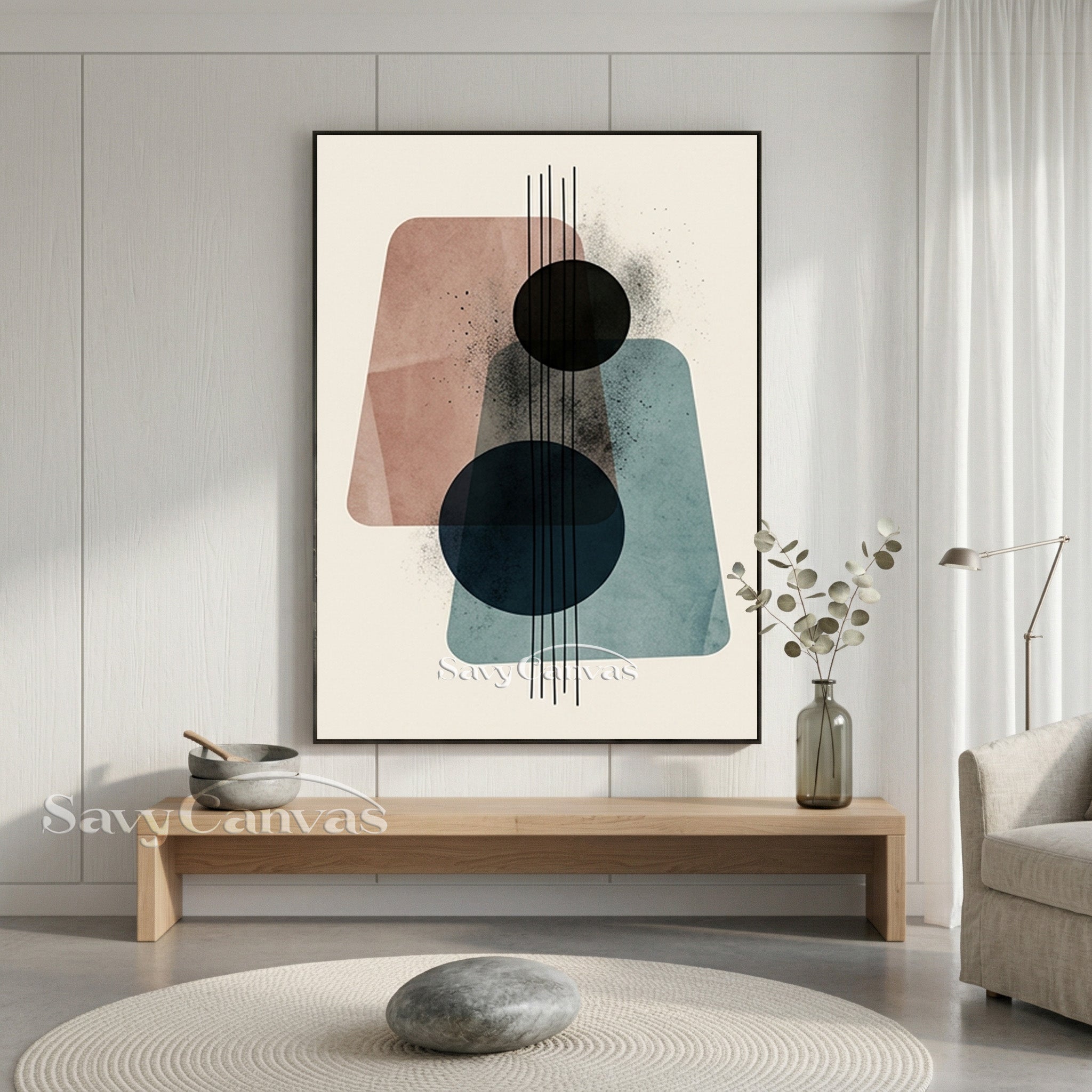 Minimalist Mid-Century Abstract Wall Art - Hand-Painted Canvas #SS 193