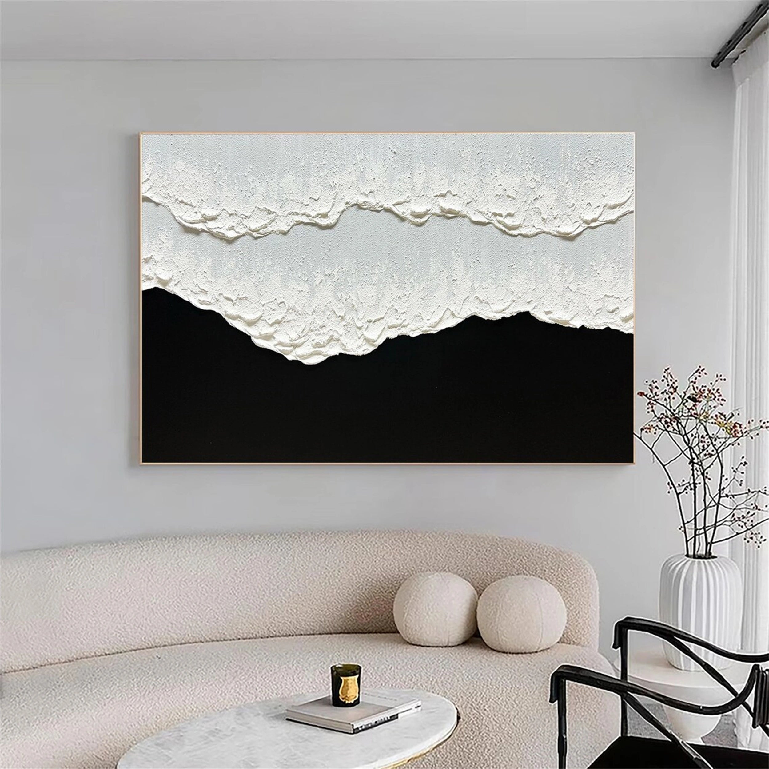 3D Minimalist Black and White Abstract Wall Art-Hand Painted Pictures #JJ 288