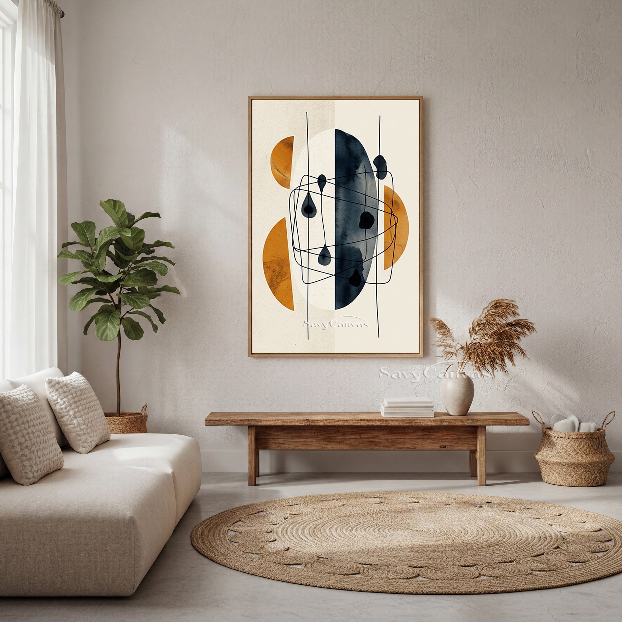 Abstract Geometric Wall Art - Burnt Orange & Indigo Blue Decor #SS 194