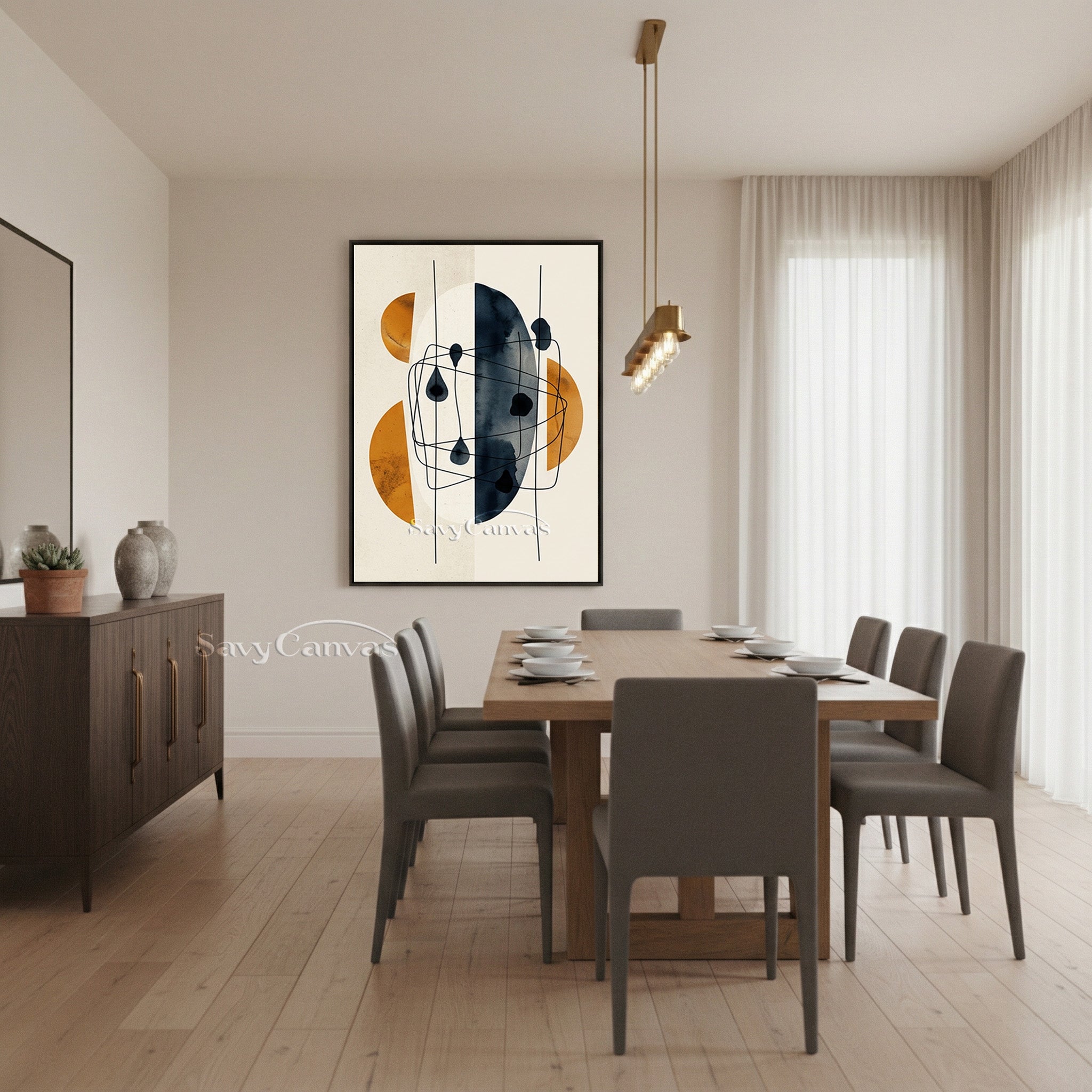 Abstract Geometric Wall Art - Burnt Orange & Indigo Blue Decor #SS 194