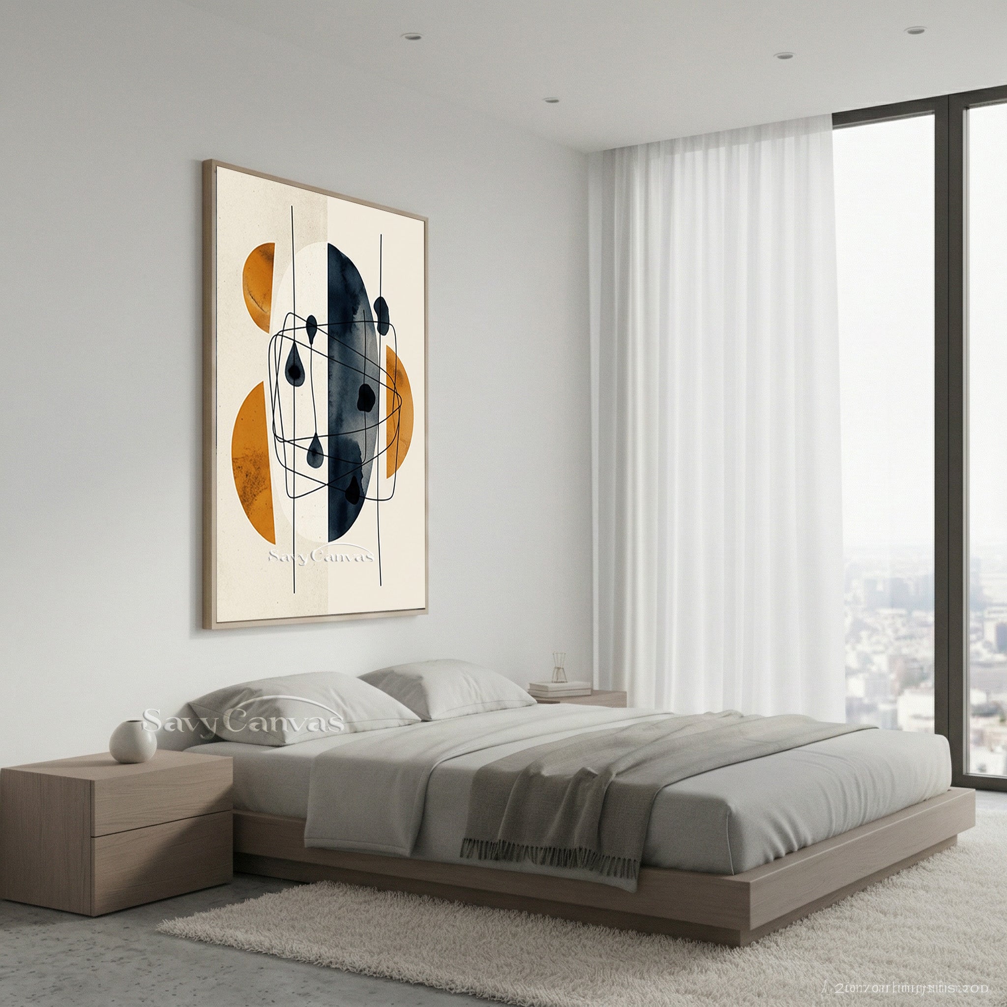 Abstract Geometric Wall Art - Burnt Orange & Indigo Blue Decor #SS 194