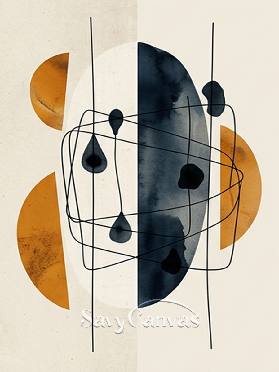 Abstract Geometric Wall Art - Burnt Orange & Indigo Blue Decor #SS 194