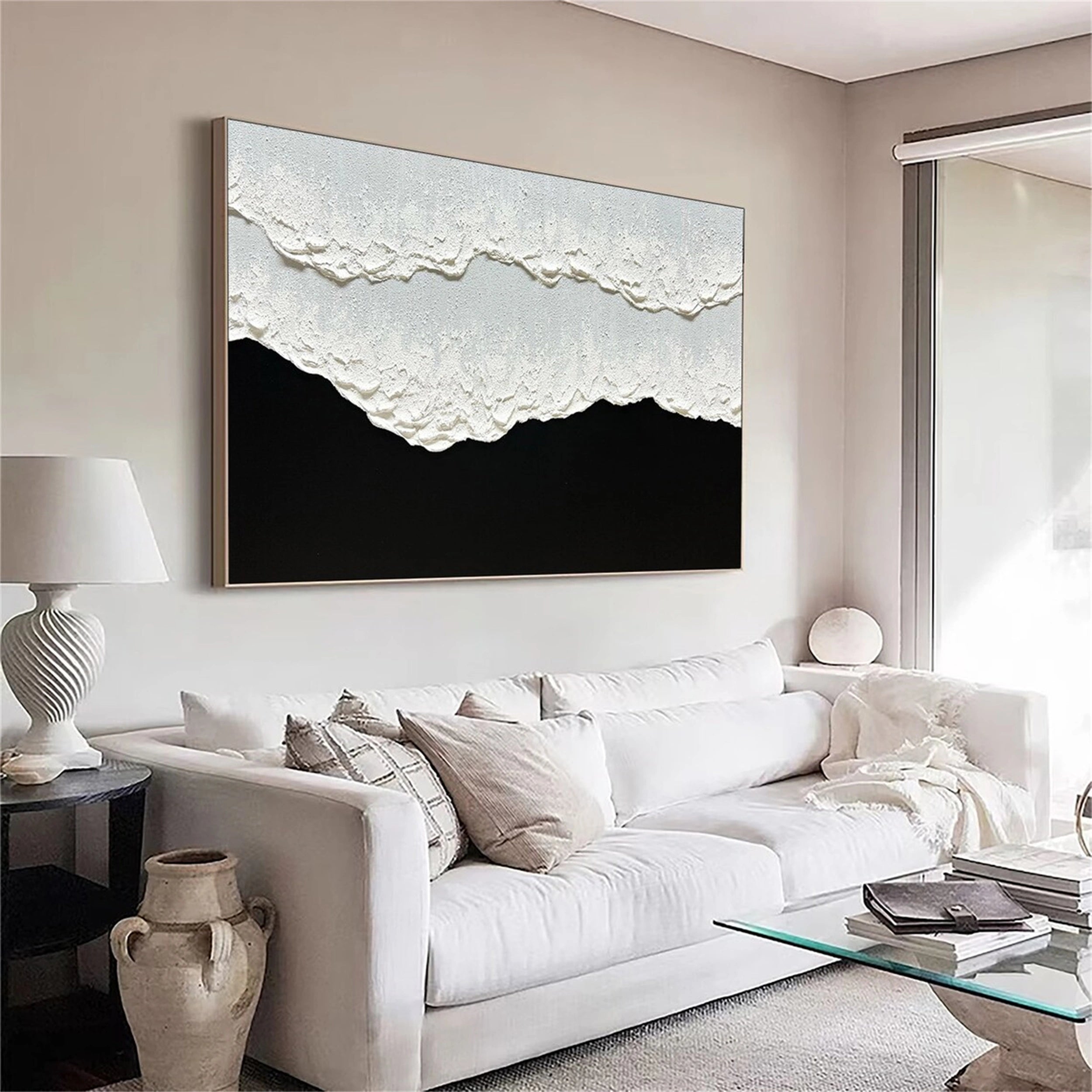 3D Minimalist Black and White Abstract Wall Art-Hand Painted Pictures #JJ 288