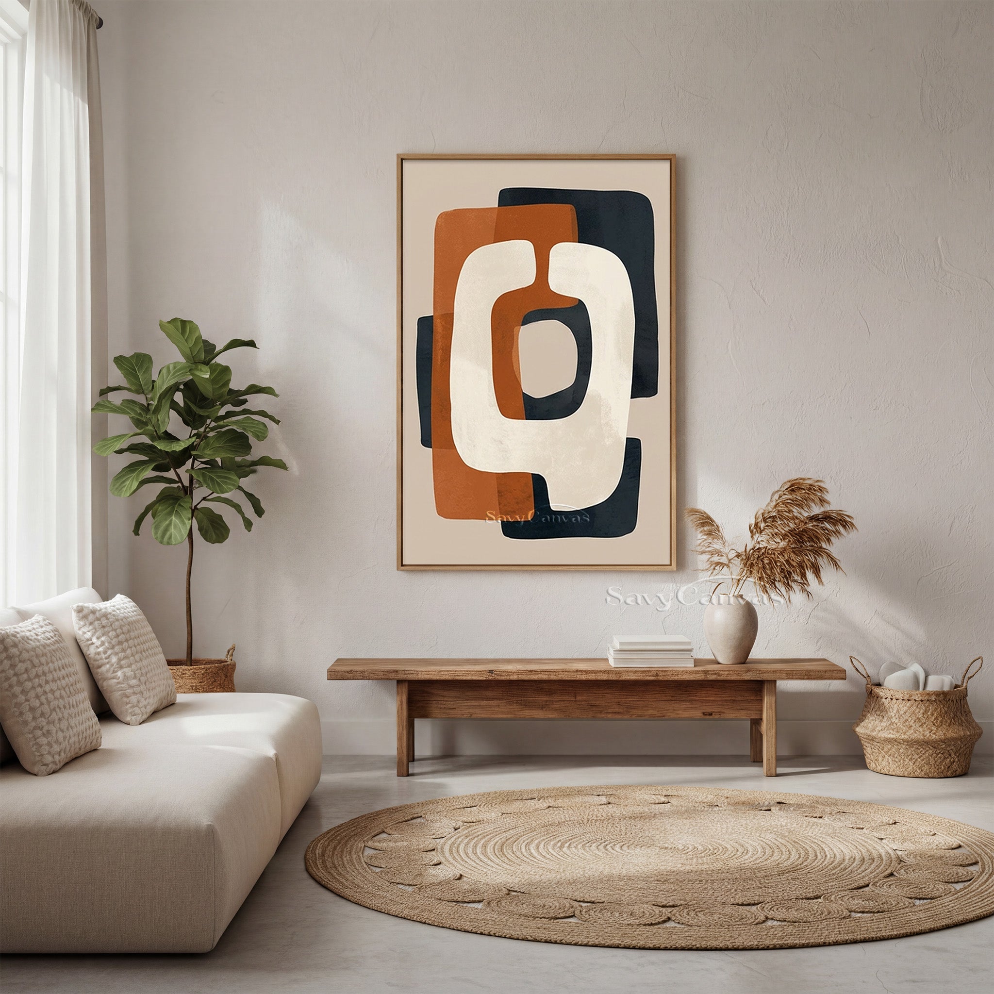 Minimalist Terracotta & Navy Blue Abstract Canvas Art for Home #SS 195