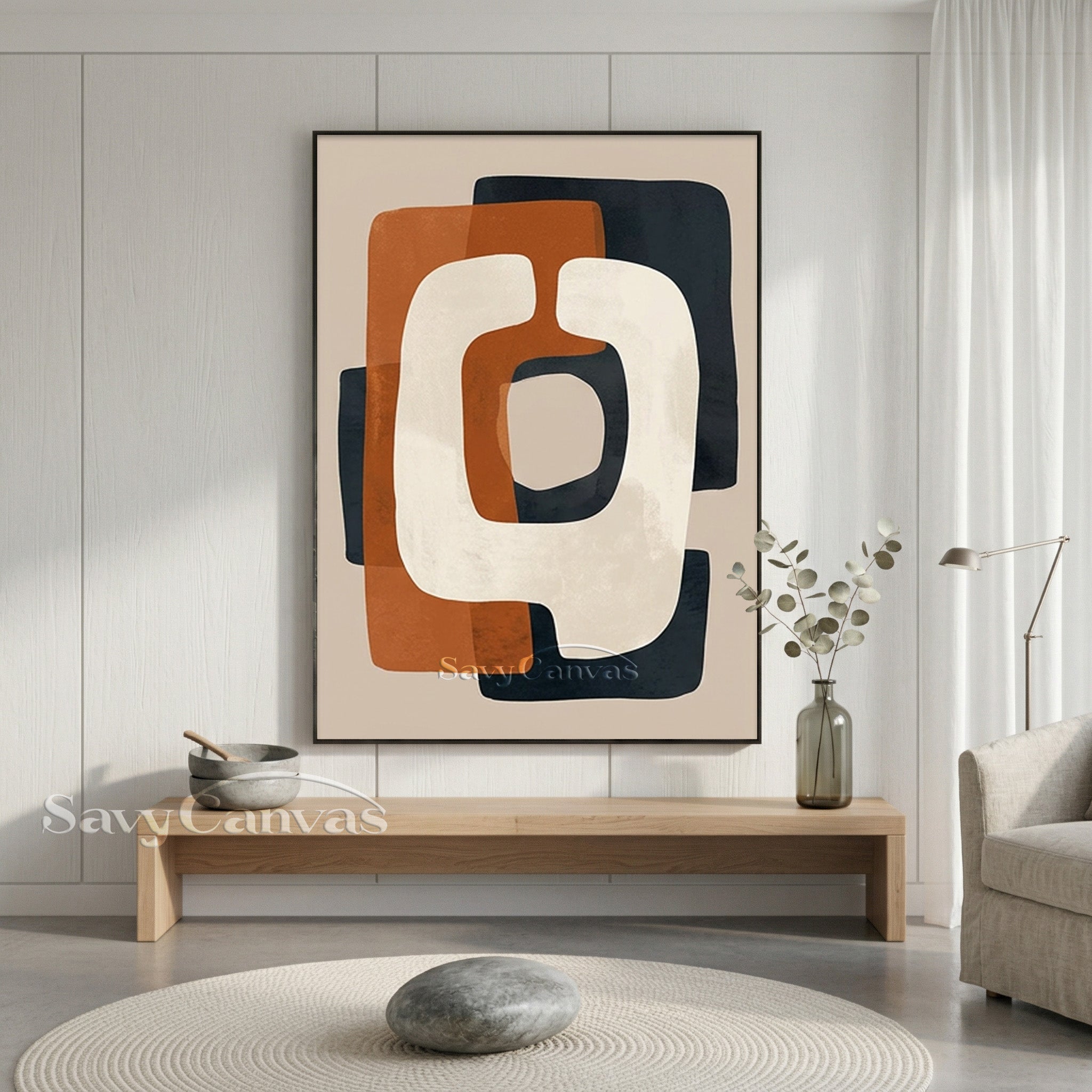 Minimalist Terracotta & Navy Blue Abstract Canvas Art for Home #SS 195