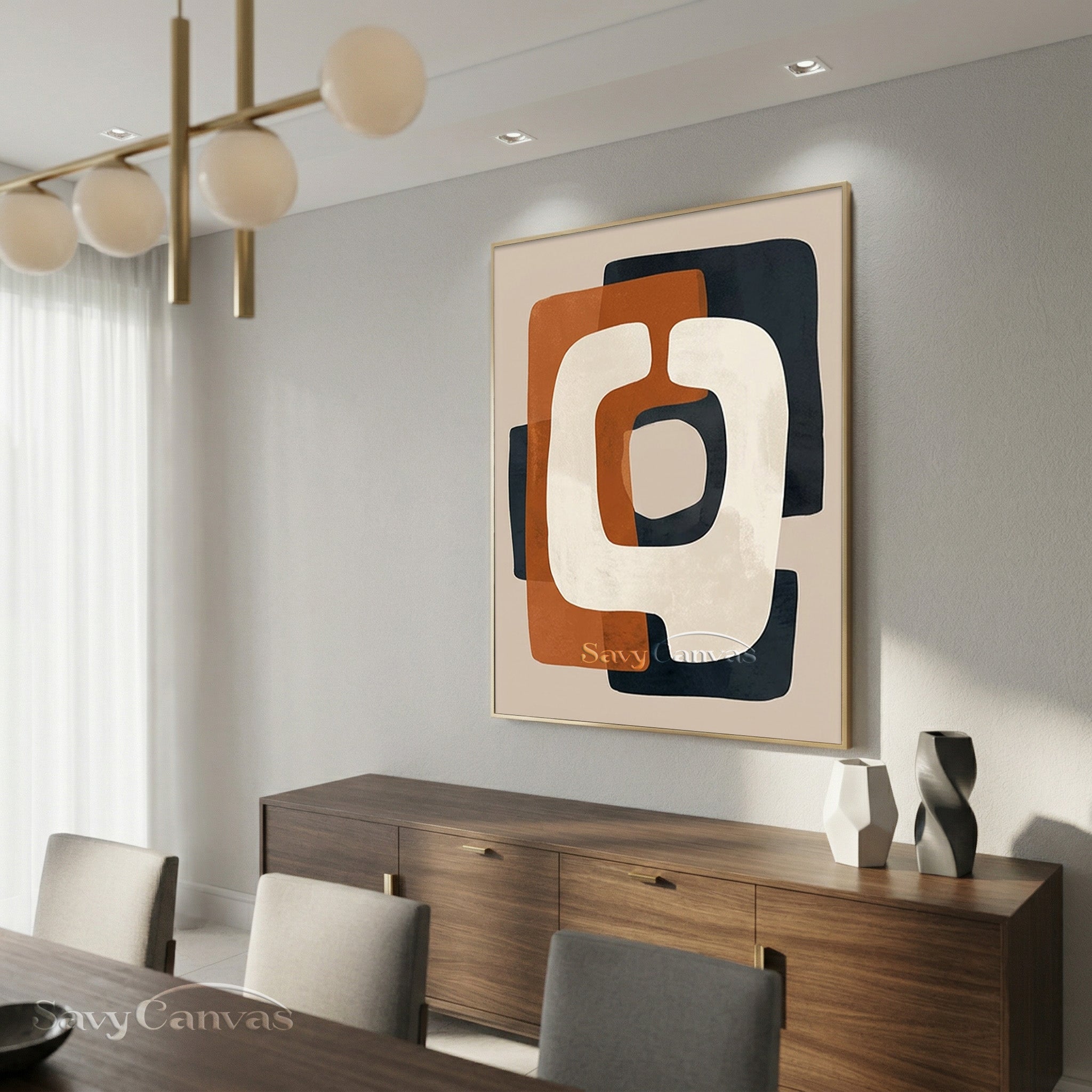 Minimalist Terracotta & Navy Blue Abstract Canvas Art for Home #SS 195
