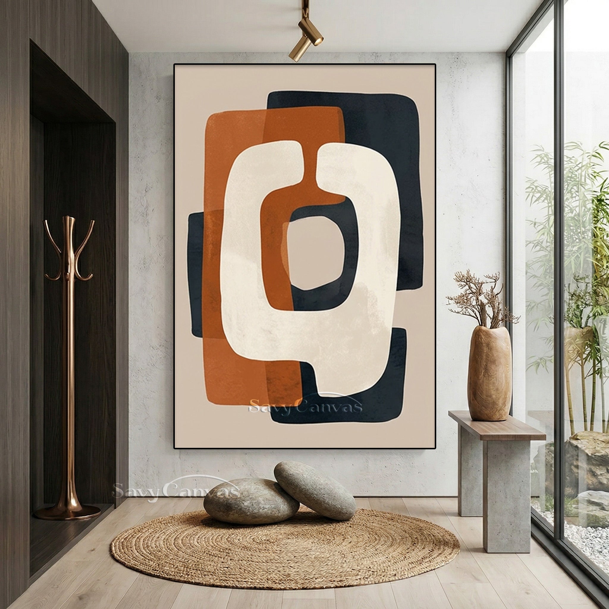 Minimalist Terracotta & Navy Blue Abstract Canvas Art for Home #SS 195