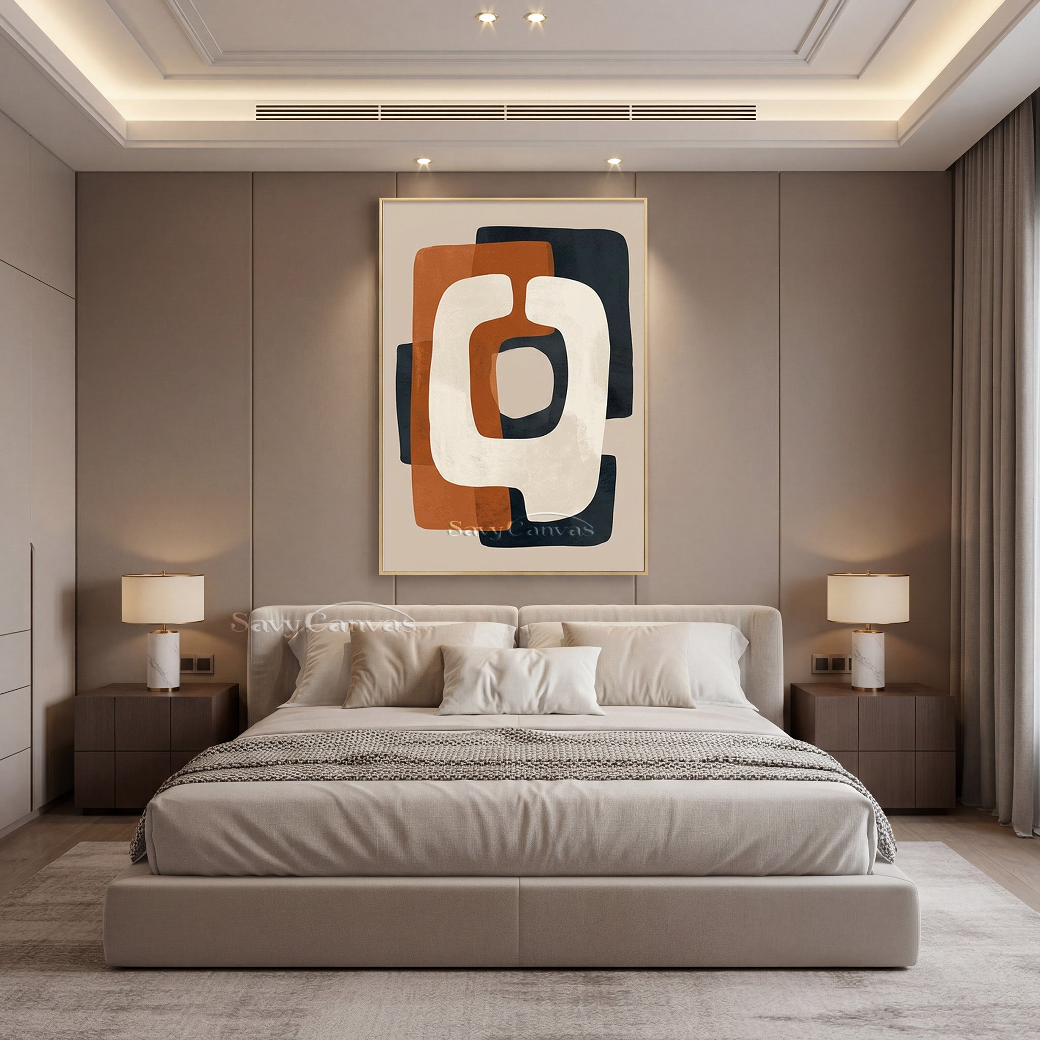 Minimalist Terracotta & Navy Blue Abstract Canvas Art for Home #SS 195