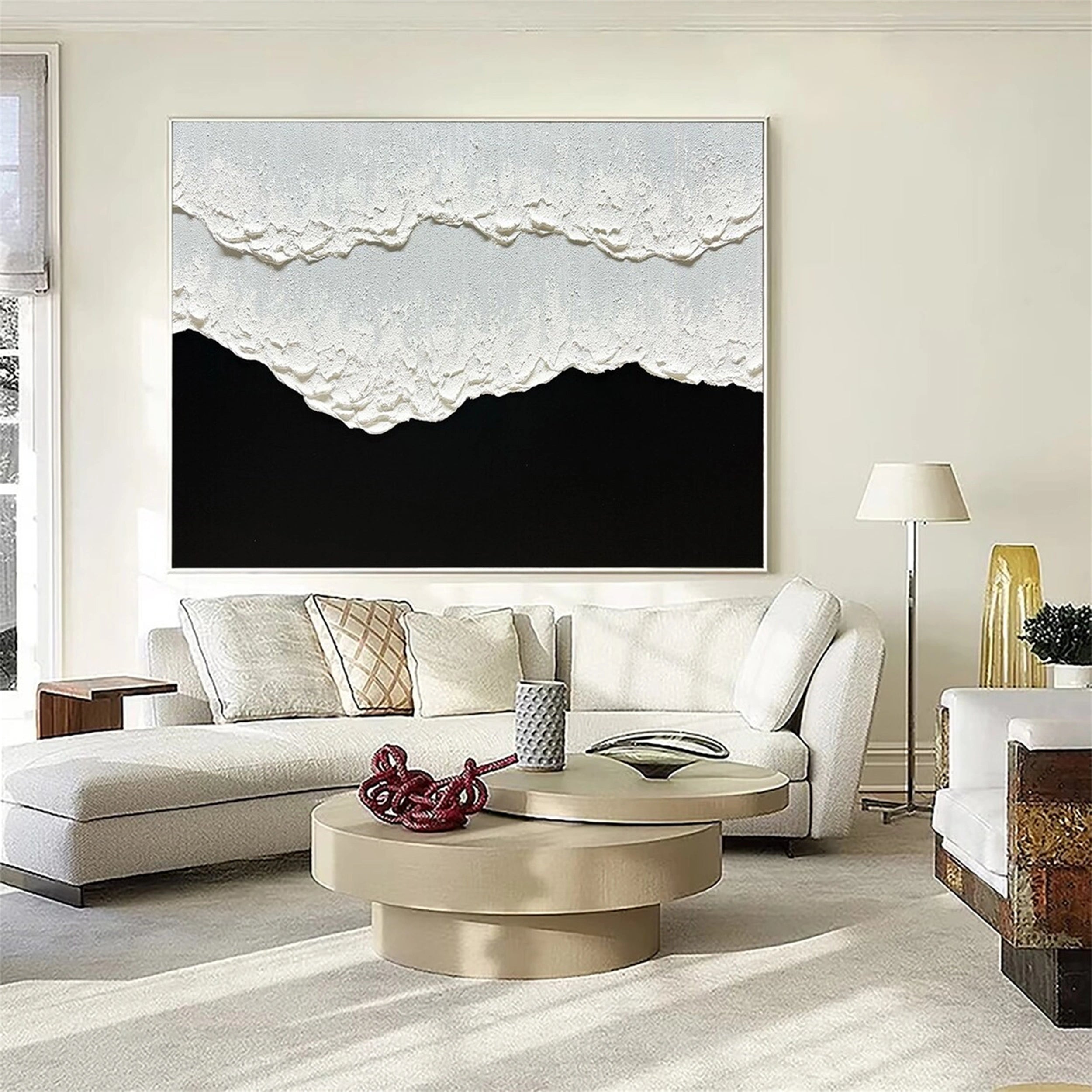3D Minimalist Black and White Abstract Wall Art-Hand Painted Pictures #JJ 288