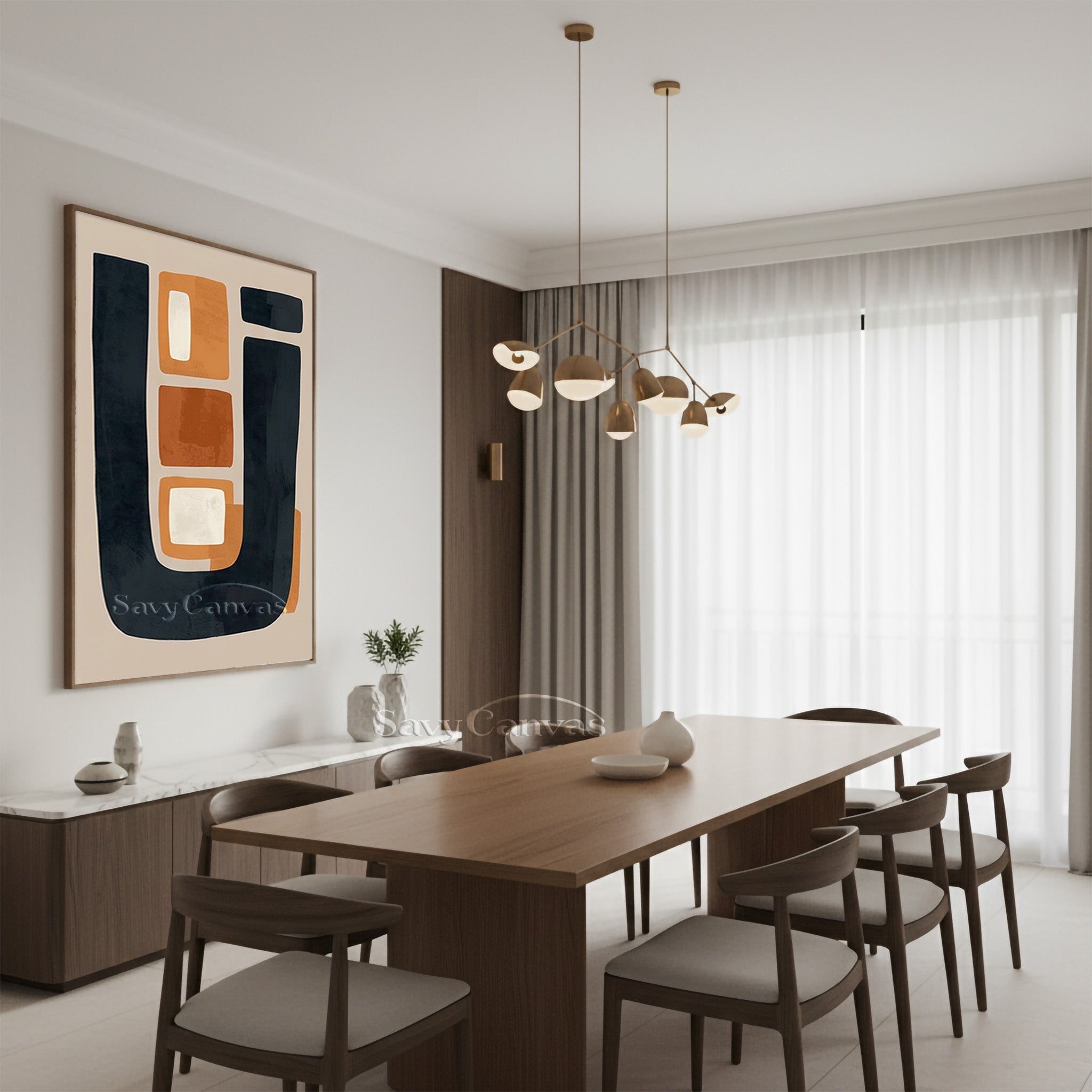 Modern Abstract Terracotta & Black Geometric Oil Painting #SS 196