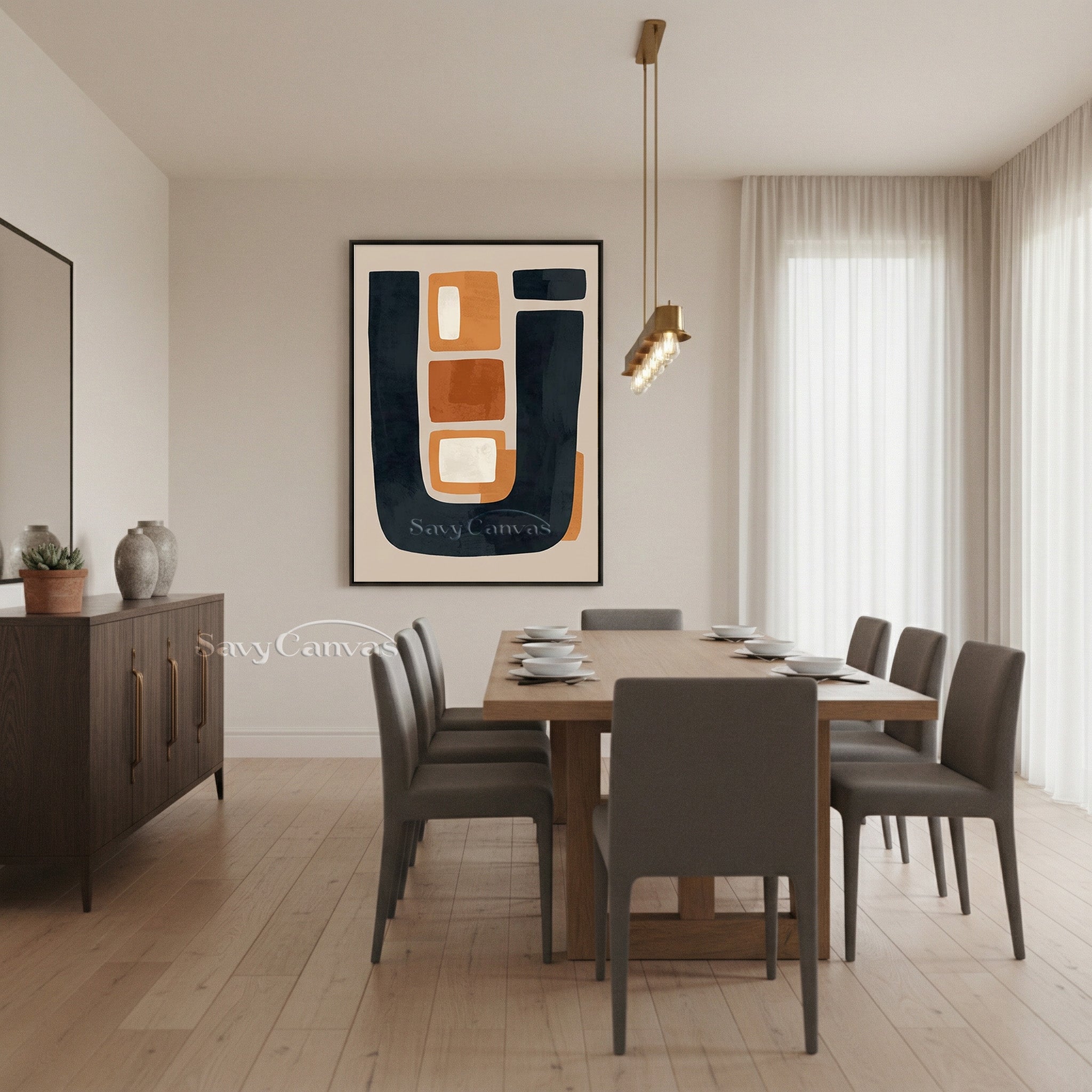 Modern Abstract Terracotta & Black Geometric Oil Painting #SS 196