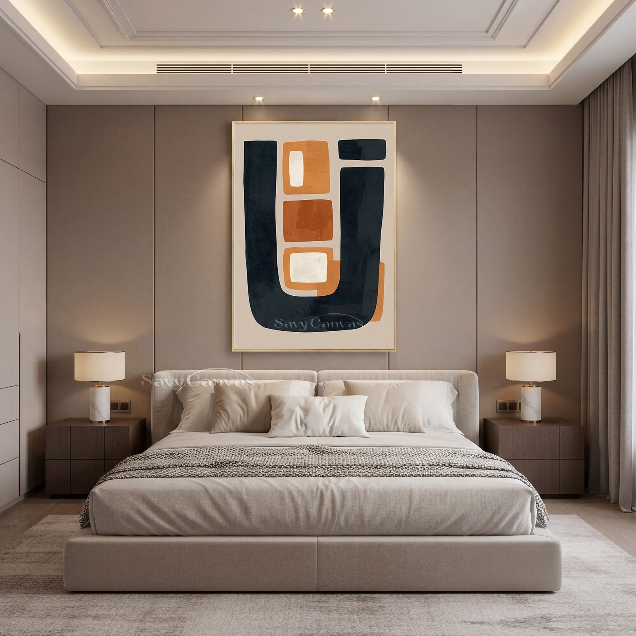 Modern Abstract Terracotta & Black Geometric Oil Painting #SS 196